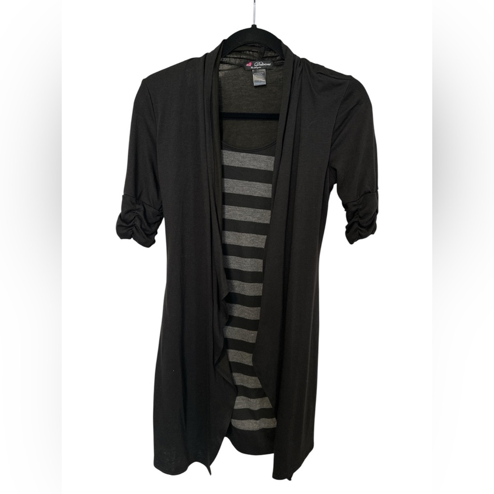Black Open Front Cardigan with Striped Inner Layer Dress *New* no tags